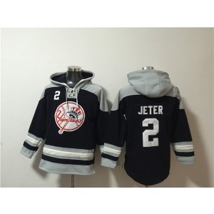 MLB Yankees 2 Derek Jeter Black Grey Ageless Must-Have Lace-Up Pullover Hoodie