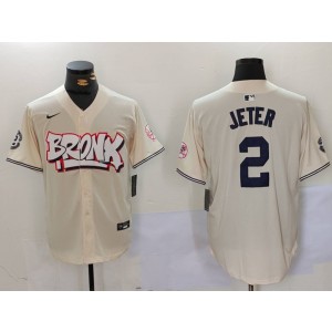 MLB Yankees 2 Derek Jeter Cream Nike Cool Base Men Jersey
