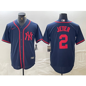 MLB Yankees 2 Derek Jeter Navy Nike Cool Base Men Jersey