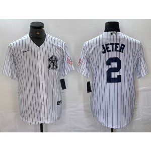 MLB Yankees 2 Derek Jeter White Nike Cool Base Men Jersey