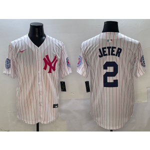 MLB Yankees 2 Derek Jeter White PInk Nike Cool Base Men Jersey