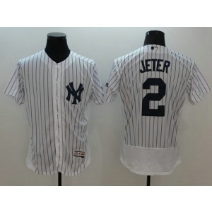 MLB Yankees 2 Derek Jeter White Strip Flexbase Name On Back Men Jersey MLB Yankees 2 Derek Jeter White Strip Flexbase Name On Back Men Jersey
