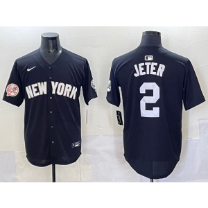 MLB Yankees 2 Jeter Black Nike Cool Base Men Jersey MLB Yankees 2 Jeter Black Nike Cool Base Men Jersey