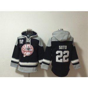 MLB Yankees 22 Juan Soto Navy Gray Ageless Must-Have Lace-Up Pullover Hoodie