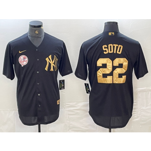 MLB Yankees 22 Soto Black Gold Nike Cool Base Men Jersey