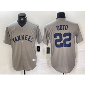 MLB Yankees 22 Soto Grey Nike Cool Base Men Jersey