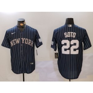 MLB Yankees 22 Soto Navy Nike Cool Base Men Jersey