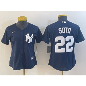 MLB Yankees 22 Soto Navy Nike Cool Base Women Jersey