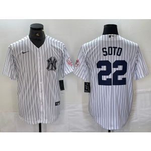 MLB Yankees 22 Soto White Nike Cool Base Men Jersey