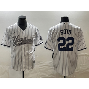 MLB Yankees 22 Soto White Nike Cool Base Men Jersey