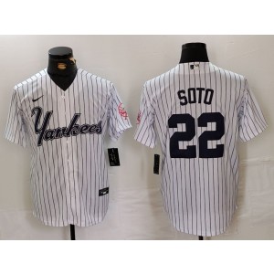 MLB Yankees 22 Soto White Team Logo Nike Cool Base Men Jersey