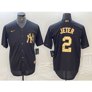 MLB Yankees 3 Babe Ruth Black Gold Nike Cool Base Men Jersey