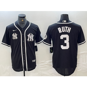 MLB Yankees 3 Babe Ruth Black Nike Cool Base Men Jersey
