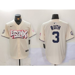 MLB Yankees 3 Babe Ruth Cream Nike Cool Base Men Jersey