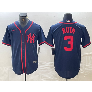 MLB Yankees 3 Babe Ruth Navy Nike Cool Base Men Jersey