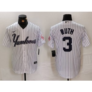 MLB Yankees 3 Babe Ruth White Nike Cool Base Men Jersey