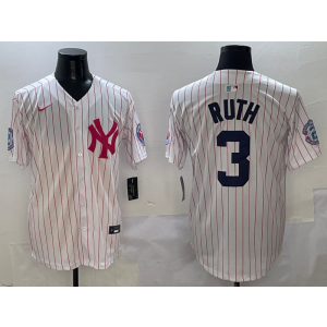 MLB Yankees 3 Babe Ruth White Pink Nike Cool Base Men Jersey MLB Yankees 3 Babe Ruth White Pink Nike Cool Base Men Jersey