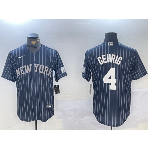 MLB Yankees 4 Lou Gehrig Navy Nike Cool Base Men Jersey