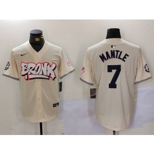 MLB Yankees 7 Mickey Mantle Cream Nike Cool Base Men Jersey