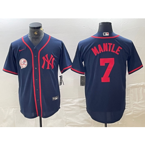 MLB Yankees 7 Mickey Mantle Navy Nike Cool Base Men Jersey