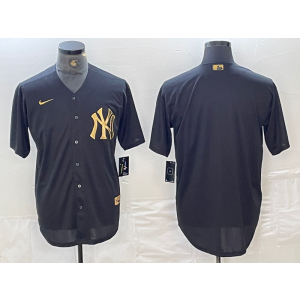 MLB Yankees Blank Black Gold Nike Cool Base Men Jersey