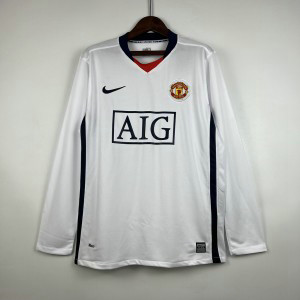 Manchester United 07_08 White Retro Long Sleeve Soccer Men Jersey