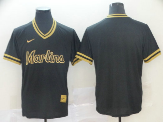 Marlins Blank Black Gold Nike Cooperstown Collection Legend V-Neck Jersey
