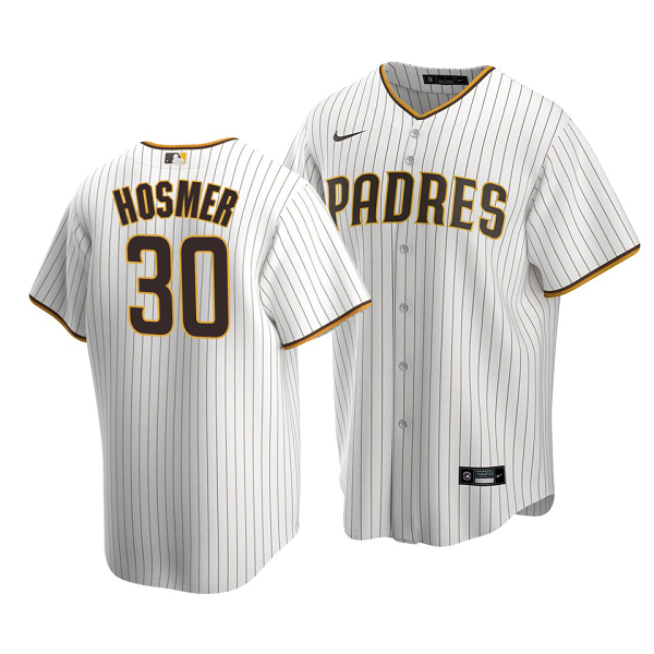 Men's 2020 Padres Eric Hosmer #30 Replica Home White Brown Jersey
