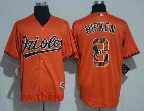 Men's Baltimore Orioles #8 Cal Ripken Retired Orange Team Logo Ornamented MLB Majestic Cool Base Stitched Jersey