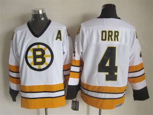 Men's Boston Bruins #4 Bobby Orr 1981-82 White CCM Vintage Throwback Jersey Men's Boston Bruins #4 Bobby Orr 1981-82 White CCM Vintage Throwback Jersey