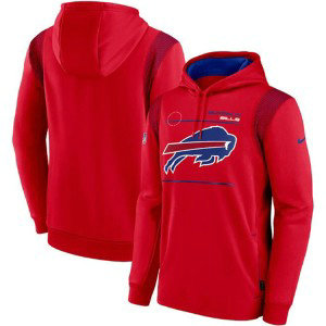 Men's Buffalo Bills 2021 Red Sideline Logo Performance Pullover Hoodie