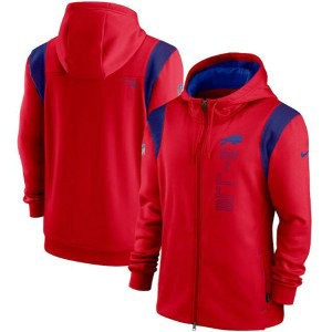 Men's Buffalo Bills 2021 Red Sideline Team Performance Full-Zip Hoodie