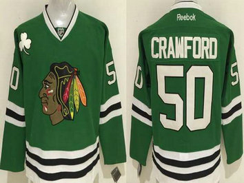 Men's Chicago Blackhawks #50 Corey Crawford Green Hockey Jersey