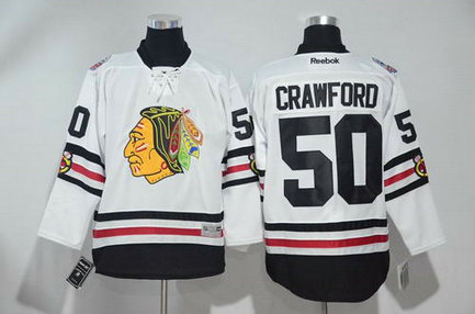 Men's Chicago Blackhawks #50 Crawford 2017 Winter Classic White Stitched NHL Throwback Hockey Jersey
