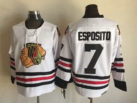 Men's Chicago Blackhawks #7 Tony Esposito 1999White CCM Vintage Throwback Jersey Men's Chicago Blackhawks #7 Tony Esposito 1999White CCM Vintage Throwback Jersey