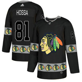Men's Chicago Blackhawks #81 Marian Hossa Black Team Logos Adidas Fashion Jersey