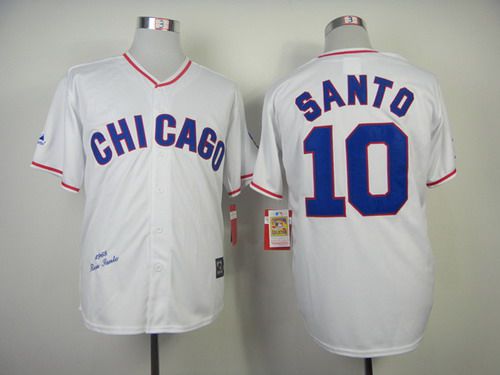 Men's Chicago Cubs #10 Ron Santo 1968 White Majestic Throwback Jersey Men's Chicago Cubs #10 Ron Santo 1968 White Majestic Throwback Jersey