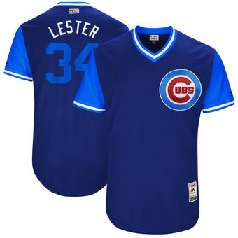 Men's Chicago Cubs #34 Jon Lester Nick Name Lester Majestic Royal 2017 Players Weekend Jersey