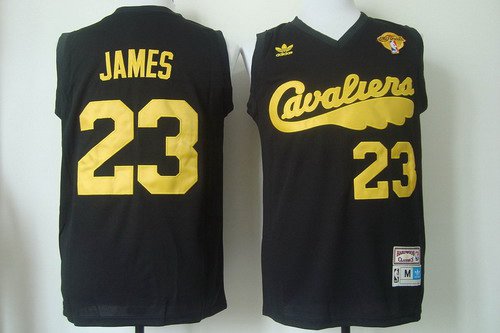 Men's Cleveland Cavaliers #23 LeBron James 2016 The NBA Finals Patch 2009 Black Hardwood Classics Soul Swingman Throwback Jersey