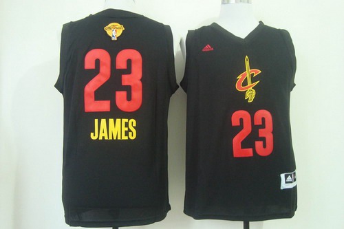 Men's Cleveland Cavaliers #23 LeBron James 2016 The NBA Finals Patch Black With Red Fashion Jersey