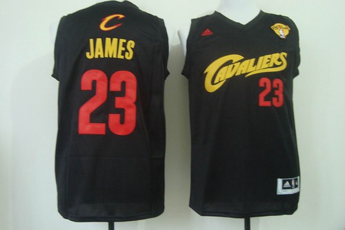 Men's Cleveland Cavaliers #23 LeBron James 2016 The NBA Finals Patch Black With Red Jersey