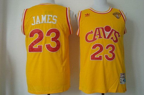 Men's Cleveland Cavaliers #23 LeBron James 2016 The NBA Finals Patch CavFanatic Yellow Hardwood Classics Soul Swingman Throwback Jersey