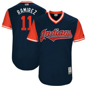 Men's Cleveland Indians #11 Jose Ramirez Nick Name Ramirez Majestic Navy 2017 Players Weekend Jersey