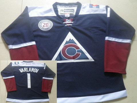 Men's Colorado Avalanche #1 Semyon Varlamov Reebok Navy Blue 20th Alternate Premier Jersey Men's Colorado Avalanche #1 Semyon Varlamov Reebok Navy Blue 20th Alternate Premier Jersey