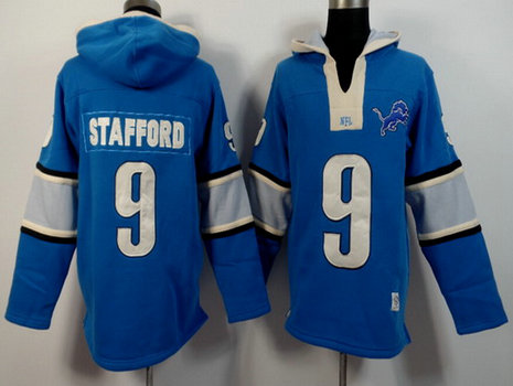 Men's Detroit Lions #9 Matthew Stafford Light Blue Team Color 2015 NFL Hoodie