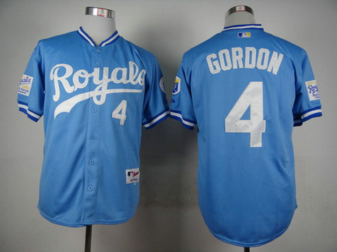 Men's Kansas City Royals #4 Alex Gordon 1985 Turn Back The Clock Blue Jersey Men's Kansas City Royals #4 Alex Gordon 1985 Turn Back The Clock Blue Jersey