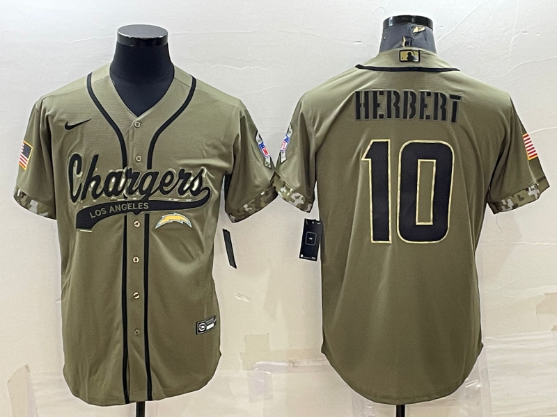 Men's Los Angeles Chargers #10 Justin Herbert Olive Salute to Service Cool Base Stitched Baseball Jersey Men's Los Angeles Chargers #10 Justin Herbert Olive Salute to Service Cool Base Stitched Baseball Jersey