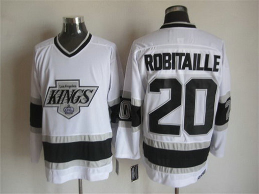 Men's Los Angeles Kings #20 Luc Robitaille 1992-93 White CCM Vintage Throwback Jersey Men's Los Angeles Kings #20 Luc Robitaille 1992-93 White CCM Vintage Throwback Jersey