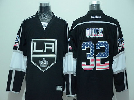 Men's Los Angeles Kings #32 Jonathan Quick Black USA Flag Hockey Jersey