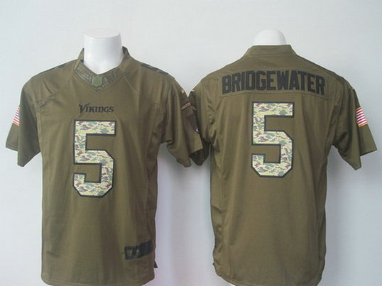 Men's Minnesota Vikings #5 Teddy Bridgewater Green Salute to Service 2015 NFL Nike Limited Jersey